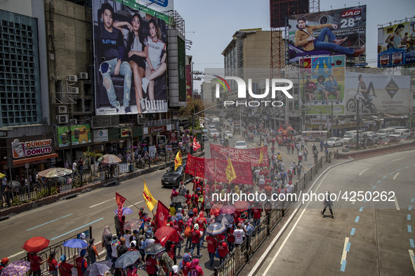 Protesters take part in Labor Day demonstrations outside the presidential palace on May 1, 2019 in Manila, Philippines. Thousands of Filipin...