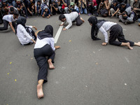 Jakarta, 01 May 2019 : Theatrical performance expressed the situation in Labors nowadays in Indonesia. Thousands of Labor filled Merdeka Bar...