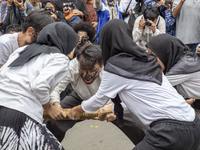 Jakarta, 01 May 2019 : Theatrical performance during the demonstration. Thousands of Labor filled Merdeka Barat Street Jakarta celebrating M...