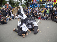 Jakarta, 01 May 2019 : Theatrical performance during the demonstration. Thousands of Labor filled Merdeka Barat Street Jakarta celebrating M...