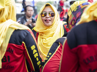 Jakarta, 01 May 2019 : Labor woman participant expression during the demonstration.  Thousands of Labor filled Merdeka Barat Street Jakarta...