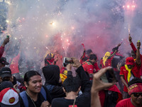 Jakarta, 01 May 2019 : Firecracker at the end of the demonstration. Thousands of Labor filled Merdeka Barat Street Jakarta celebrating May D...