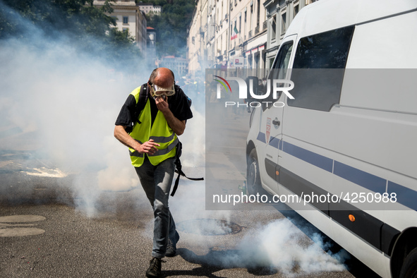 Traditional May 1st demonstration on the occasion of the International Labour Day in Lyon, France, on May 1st, 2019. There were some clashes...