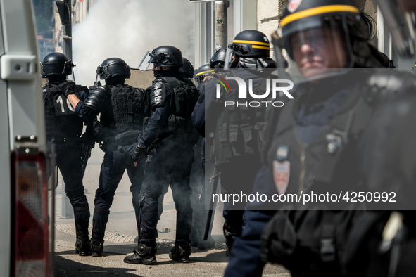 Traditional May 1st demonstration on the occasion of the International Labour Day in Lyon, France, on May 1st, 2019. There were some clashes...