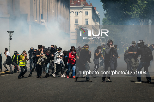 Traditional May 1st demonstration on the occasion of the International Labour Day in Lyon, France, on May 1st, 2019. There were some clashes...