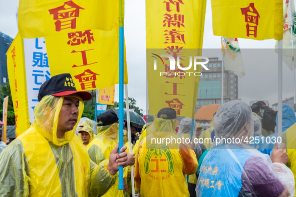 Protesters calling for more holidays, paid leave, more labour rights protections. During 2019 Labor Day March 6,000 workers took the streets...