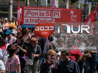 Protesters people' as they take part in the protest called by unions on occasion of May Day celebration in downtown in Madrid, Spain, 01 May...