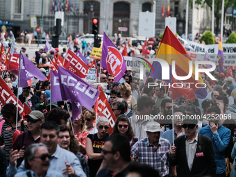 Protesters people' as they take part in the protest called by unions on occasion of May Day celebration in downtown in Madrid, Spain, 01 May...