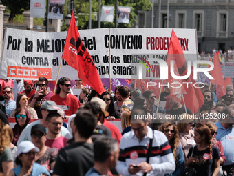 Protesters people' as they take part in the protest called by unions on occasion of May Day celebration in downtown in Madrid, Spain, 01 May...