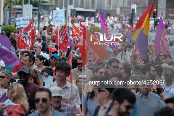 Protesters people' as they take part in the protest called by unions on occasion of May Day celebration in downtown in Madrid, Spain, 01 May...