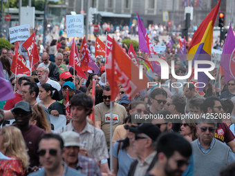 Protesters people' as they take part in the protest called by unions on occasion of May Day celebration in downtown in Madrid, Spain, 01 May...