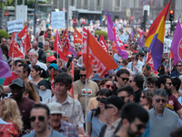 Protesters people' as they take part in the protest called by unions on occasion of May Day celebration in downtown in Madrid, Spain, 01 May...