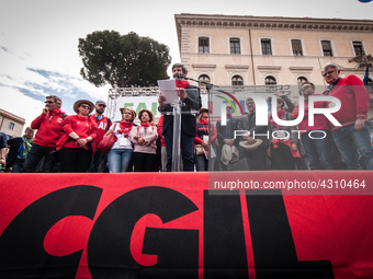 Giovanni Mininni Secretary General of the Flai Cgil speaks during the Fai Cisl, Flai Cgil and Uila Uil protest against the failure to apply...