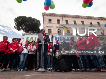 Giovanni Mininni Secretary General of the Flai Cgil speaks during the Fai Cisl, Flai Cgil and Uila Uil protest against the failure to apply...