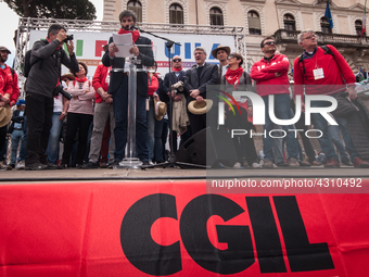 Giovanni Mininni Secretary General of the Flai Cgil speaks during the Fai Cisl, Flai Cgil and Uila Uil protest against the failure to apply...