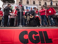 Giovanni Mininni Secretary General of the Flai Cgil speaks during the Fai Cisl, Flai Cgil and Uila Uil protest against the failure to apply...