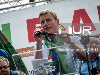 ROME, ITALY - May 11, 2019. Pierpaolo Bombardieri, Deputy General Secretary UIL speaks during the  Fai Cisl, Flai Cgil and Uila Uil protest...