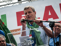 ROME, ITALY - May 11, 2019. Pierpaolo Bombardieri, Deputy General Secretary UIL speaks during the  Fai Cisl, Flai Cgil and Uila Uil protest...