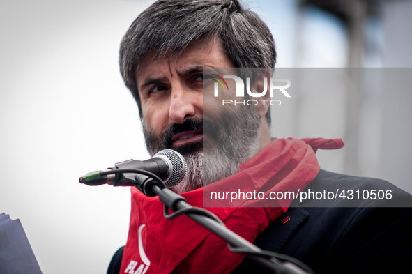 Giovanni Mininni Secretary General of the Flai Cgil speaks during the F Fai Cisl, Flai Cgil and Uila Uil protest against the failure to appl...