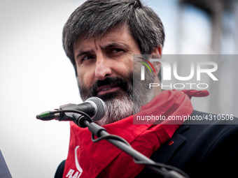 Giovanni Mininni Secretary General of the Flai Cgil speaks during the F Fai Cisl, Flai Cgil and Uila Uil protest against the failure to appl...