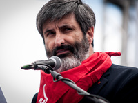 Giovanni Mininni Secretary General of the Flai Cgil speaks during the F Fai Cisl, Flai Cgil and Uila Uil protest against the failure to appl...