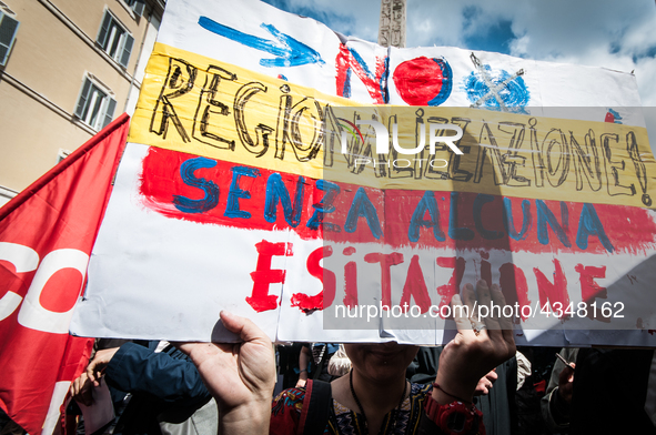 Protest of school workers in front of Palazzo di Montecitorio in Rome at the strike to demand high wage increases, stabilization of precario...