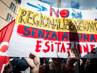 Protest of school workers in front of Palazzo di Montecitorio in Rome at the strike to demand high wage increases, stabilization of precario...