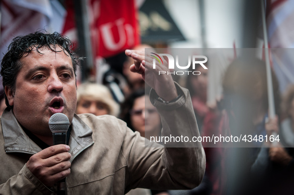 Protest of school workers in front of Palazzo di Montecitorio in Rome at the strike to demand high wage increases, stabilization of precario...