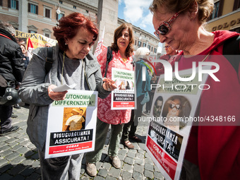 Protest of school workers in front of Palazzo di Montecitorio in Rome at the strike to demand high wage increases, stabilization of precario...