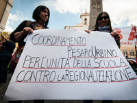 Protest of school workers in front of Palazzo di Montecitorio in Rome at the strike to demand high wage increases, stabilization of precario...