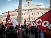 Protest of school workers in front of Palazzo di Montecitorio in Rome at the strike to demand high wage increases, stabilization of precario...