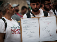 Employees of Whirlpool headquarters in Naples demonstrate against the closure of the plant at the Ministry of Economic Development on June 4...