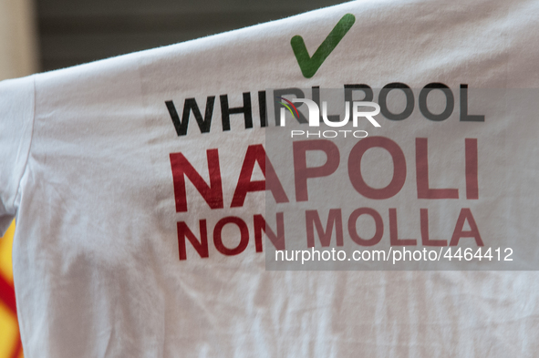 Employees of Whirlpool headquarters in Naples demonstrate against the closure of the plant at the Ministry of Economic Development on June 4...