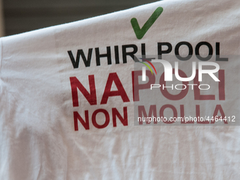 Employees of Whirlpool headquarters in Naples demonstrate against the closure of the plant at the Ministry of Economic Development on June 4...