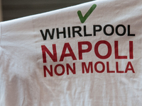 Employees of Whirlpool headquarters in Naples demonstrate against the closure of the plant at the Ministry of Economic Development on June 4...