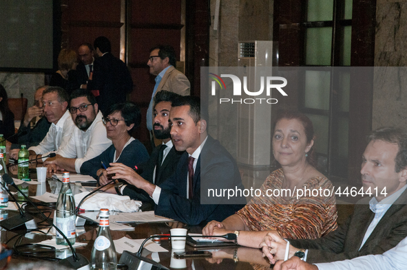 Italian Deputy Premier and Minister of Labor and Economic Development, Luigi Di Maio, during the discussion at the Whirlpool crisis table on...