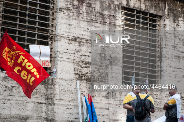 Employees of Whirlpool headquarters in Naples demonstrate against the closure of the plant at the Ministry of Economic Development on June 4...