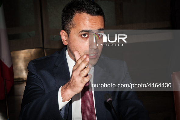 Italian Deputy Premier and Minister of Labor and Economic Development, Luigi Di Maio, during the discussion at the Whirlpool crisis table on...