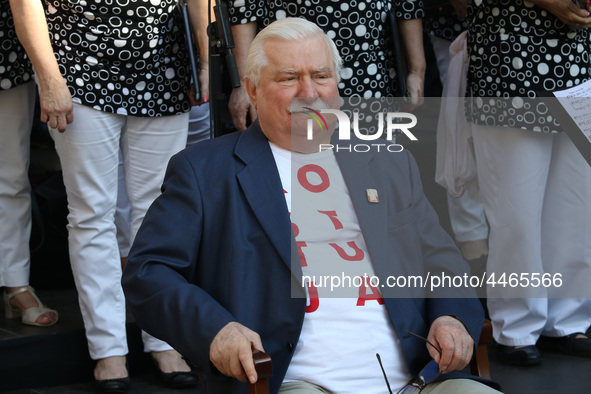 Former President of Poland Lech Walesa during the rally on the Dlugi Targ street is seen in Gdansk, Poland on 4th June 2019 Freedom and Soli...