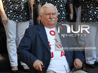 Former President of Poland Lech Walesa during the rally on the Dlugi Targ street is seen in Gdansk, Poland on 4th June 2019 Freedom and Soli...