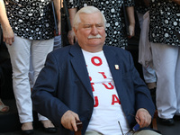 Former President of Poland Lech Walesa during the rally on the Dlugi Targ street is seen in Gdansk, Poland on 4th June 2019 Freedom and Soli...