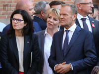 Mayor of Gdansk Aleksandra Dulkiewicz speaking with President of the European Council Donald Tusk during the rally on the Dlugi Targ street...