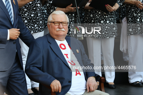 Former President of Poland Lech Walesa during the rally on the Dlugi Targ street is seen in Gdansk, Poland on 4th June 2019 Freedom and Soli...