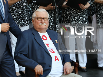 Former President of Poland Lech Walesa during the rally on the Dlugi Targ street is seen in Gdansk, Poland on 4th June 2019 Freedom and Soli...