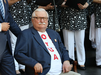 Former President of Poland Lech Walesa during the rally on the Dlugi Targ street is seen in Gdansk, Poland on 4th June 2019 Freedom and Soli...