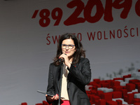 Mayor of Gdansk Aleksandra Dulkiewicz during the rally on the Dlugi Targ street is seen in Gdansk, Poland on 4th June 2019 Freedom and Solid...