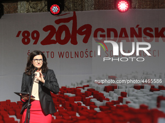 Mayor of Gdansk Aleksandra Dulkiewicz during the rally on the Dlugi Targ street is seen in Gdansk, Poland on 4th June 2019 Freedom and Solid...