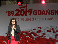 Mayor of Gdansk Aleksandra Dulkiewicz during the rally on the Dlugi Targ street is seen in Gdansk, Poland on 4th June 2019 Freedom and Solid...