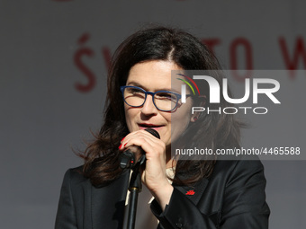 Mayor of Gdansk Aleksandra Dulkiewicz during the rally on the Dlugi Targ street is seen in Gdansk, Poland on 4th June 2019 Freedom and Solid...