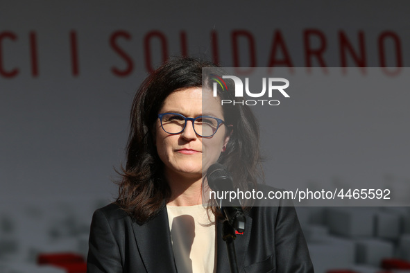 Mayor of Gdansk Aleksandra Dulkiewicz during the rally on the Dlugi Targ street is seen in Gdansk, Poland on 4th June 2019 Freedom and Solid...